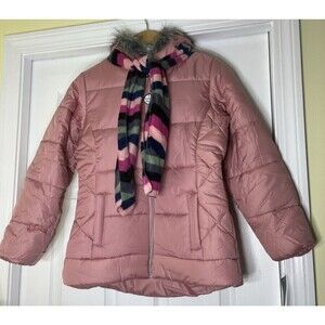R 1881 by S. Rothschild Girls Quilt Puffer Jacket with Scarf Rose Pink XL 16 NWT